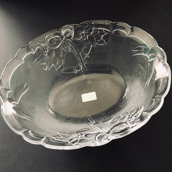 VINTAGE Mikasa "Holiday Bells" Crystal 10" Oval Serving Bowl NWT - Picture 1 of 5